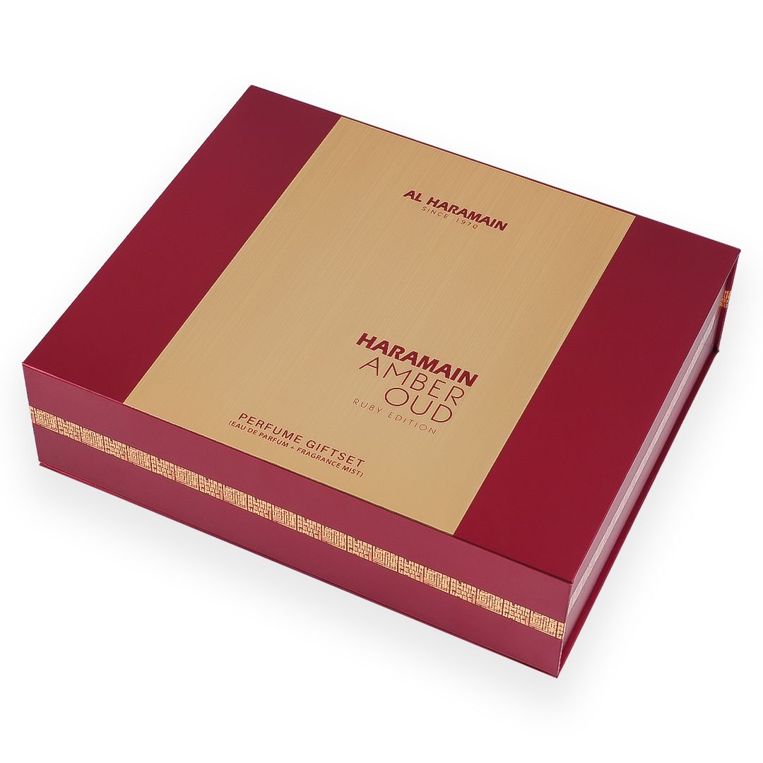 HARAMAIN AMBER OUD RUBY EDITION GIFT SET (75ml EDP +30ml Travel Spray + 250ml Body Mist)