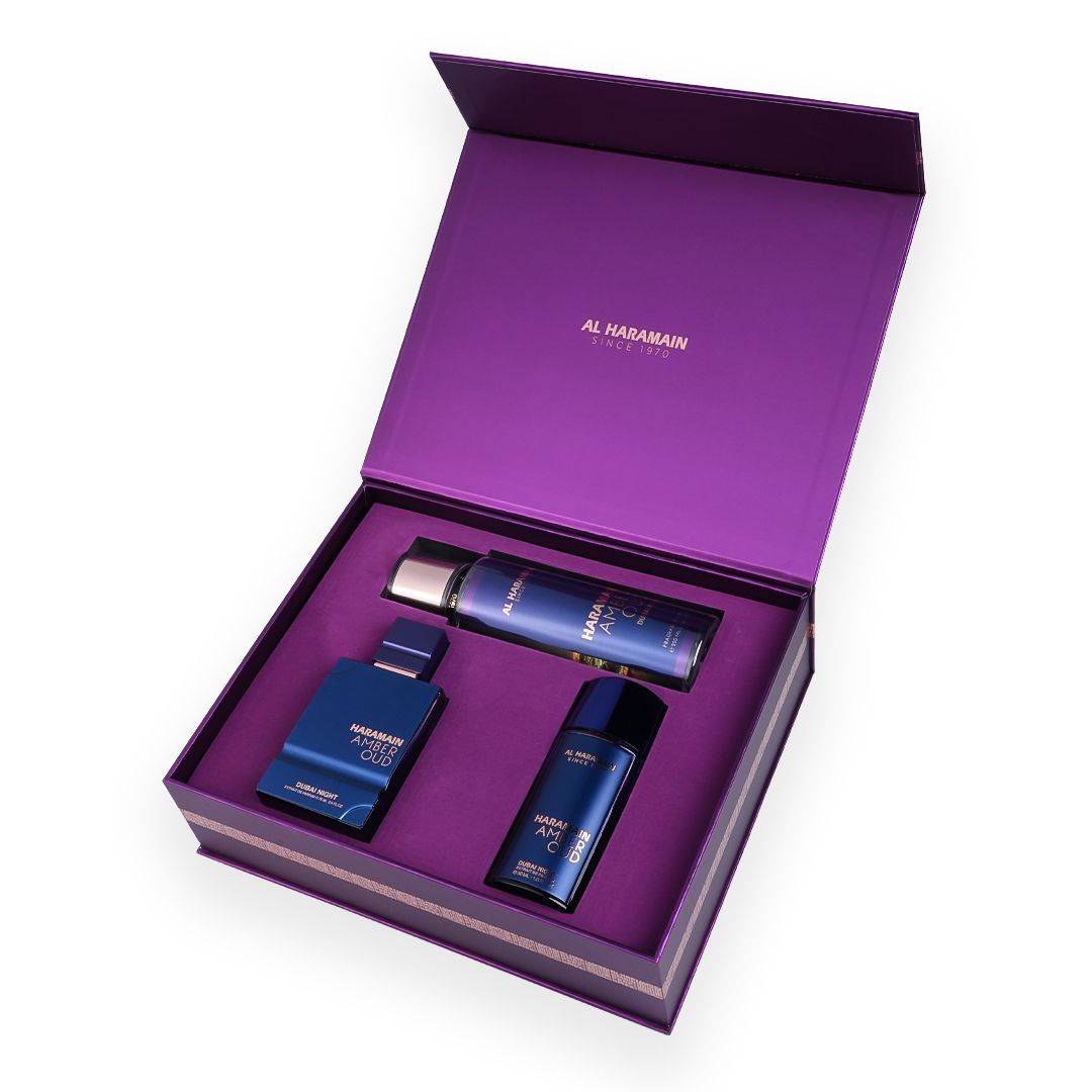 AMBER OUD DUBAI NIGHT PERFUMERY GIFT SET (75ml EDP +30ml Travel Spray + 250ml Body Mist)
