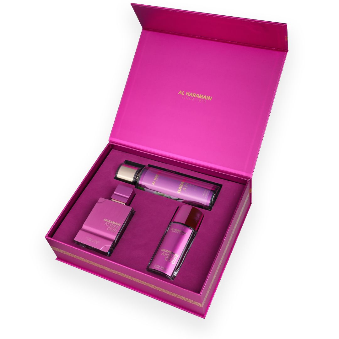 AMBER OUD ULTRA VIOLET PERFUMERY GIFT SET (75ml EDP +30ml Travel Spray + 250ml Body Mist)